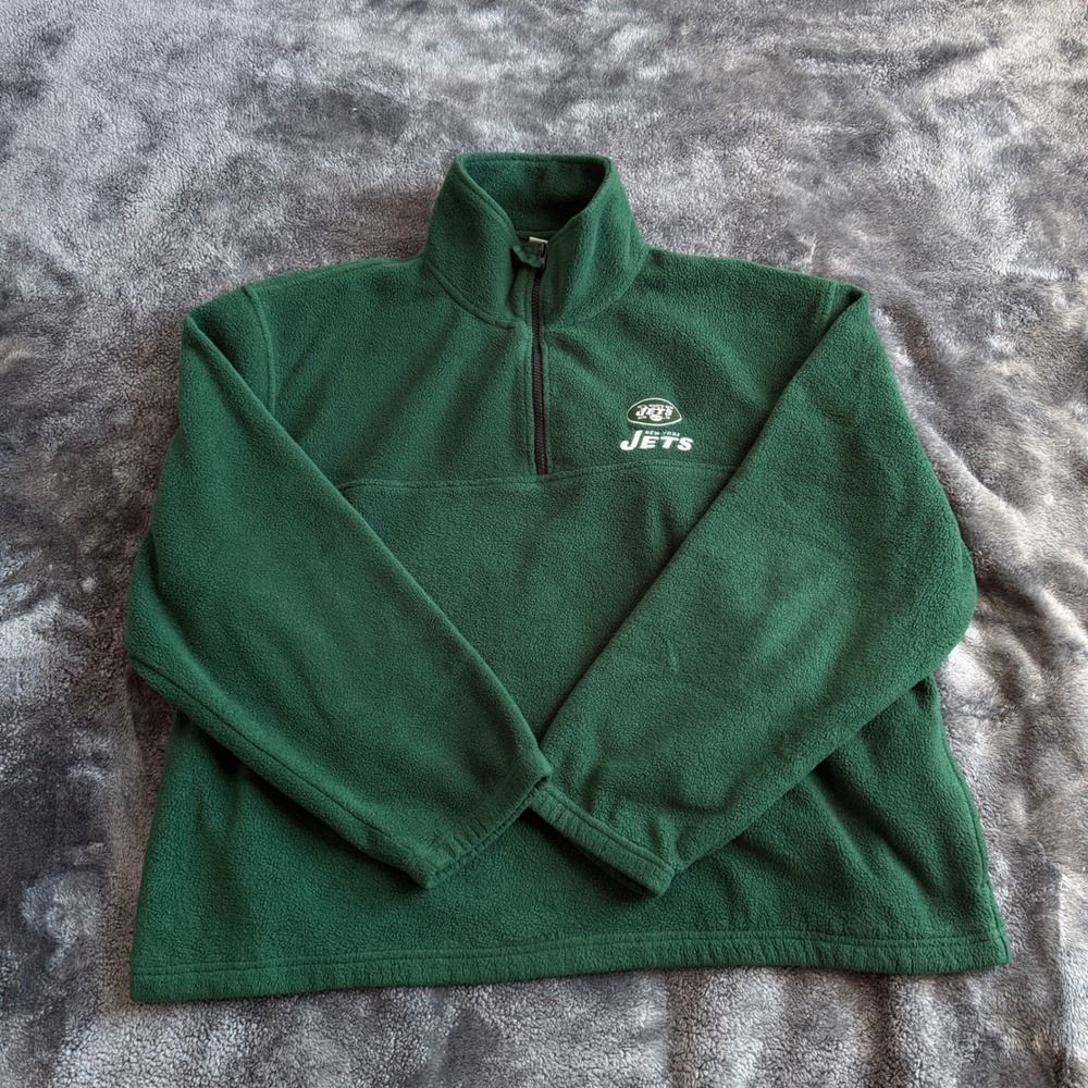 Y2K New York Jets NFL Quarter Zip Fleece Pullover XL Green Embroidered Logo